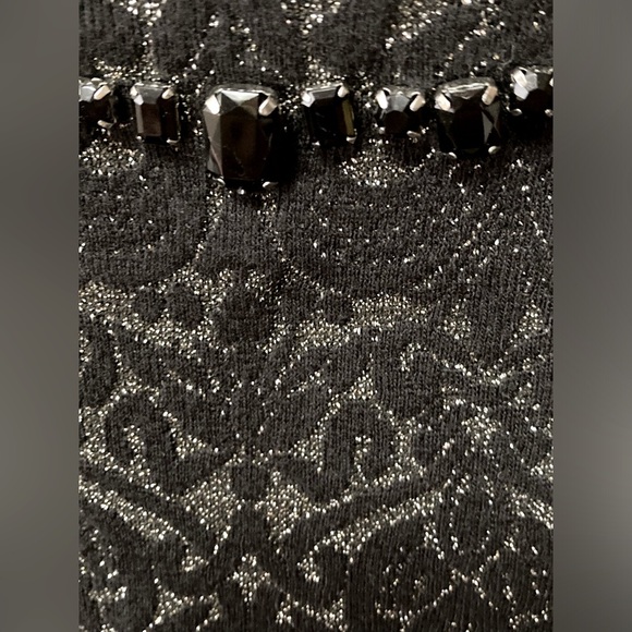 Talbots Wool Blend Black Silver Thread Sparkle Jeweled Detail Peplum Blouse! - Picture 7 of 12
